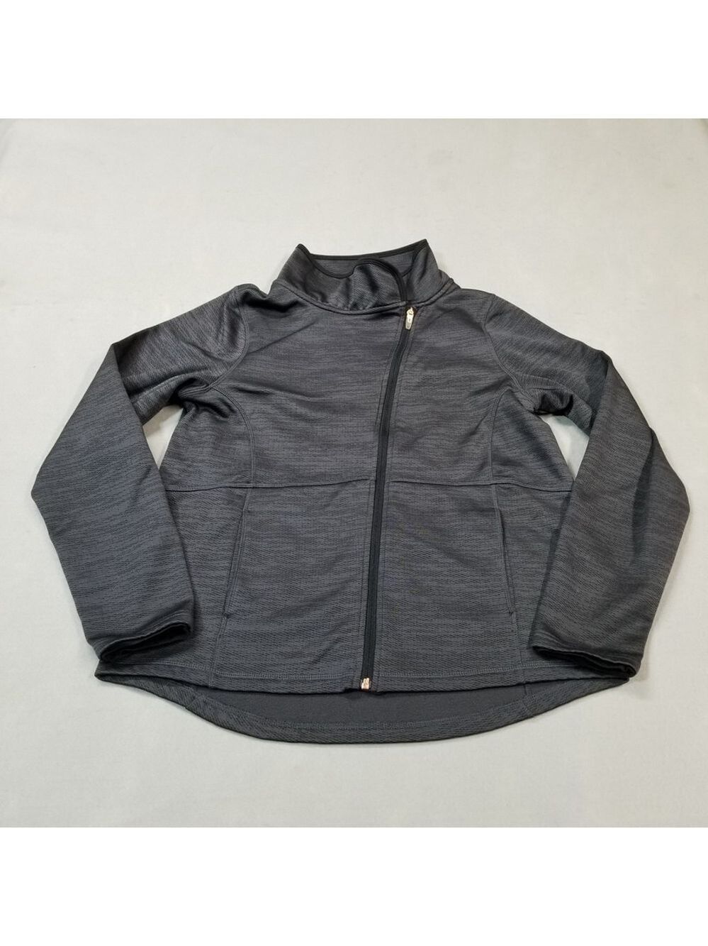 Champion Sweatshirt Women's L Gray Heather Collared Curved Zip Fleece Active C9